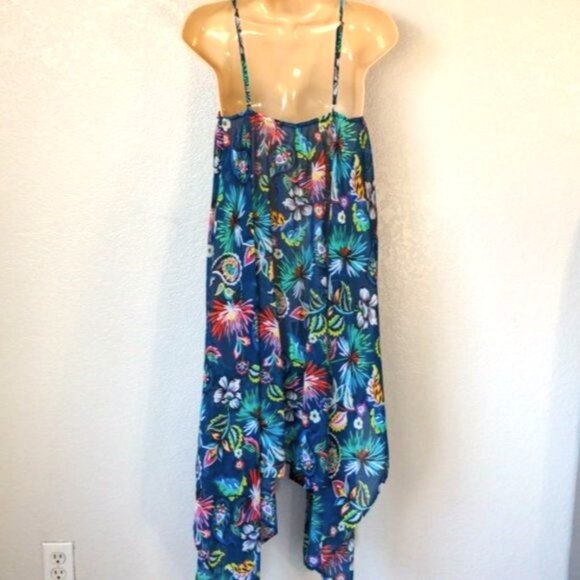 Into the Bleu Sz M Swim Cover UP Flowy Dress Handkerchief Hem Blue Paisley - Picture 2 of 5